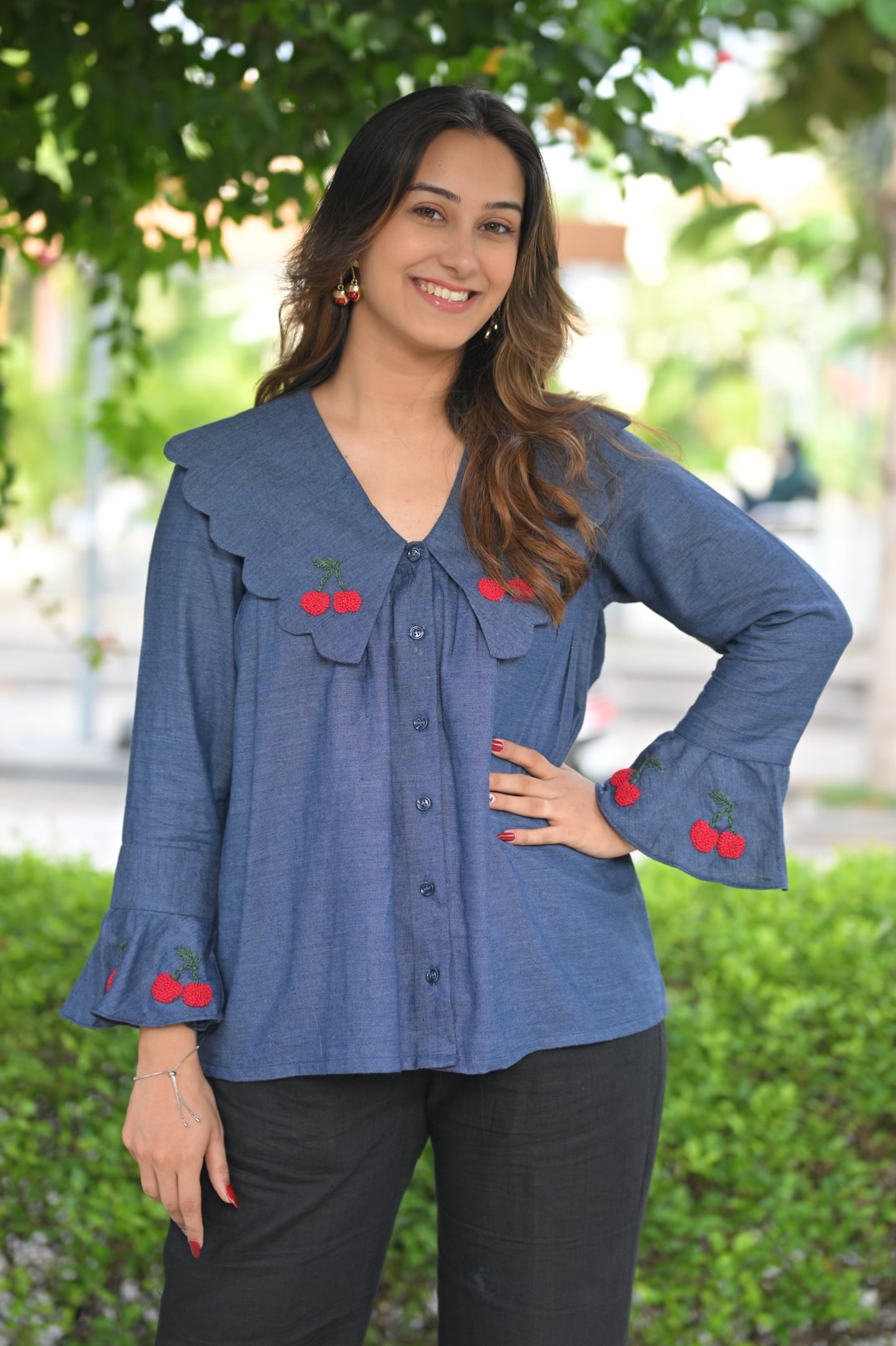 Namita Denim Cherry Top