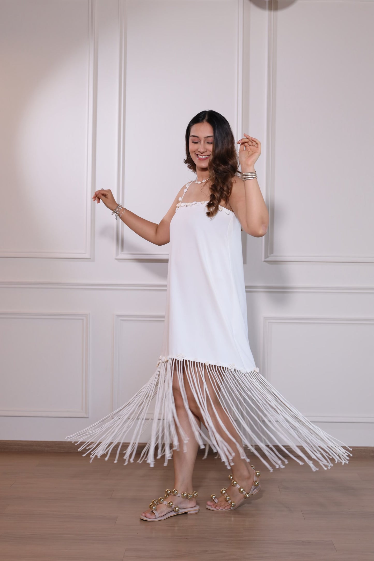 KAIA SHELL FRINGE DRESS