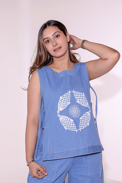 Matsya Block Print Denim Set