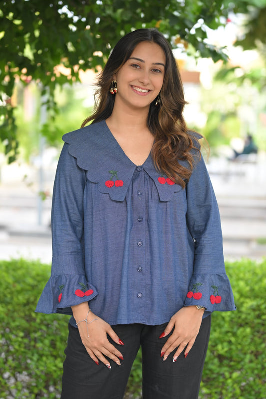 Namita Denim Cherry Top