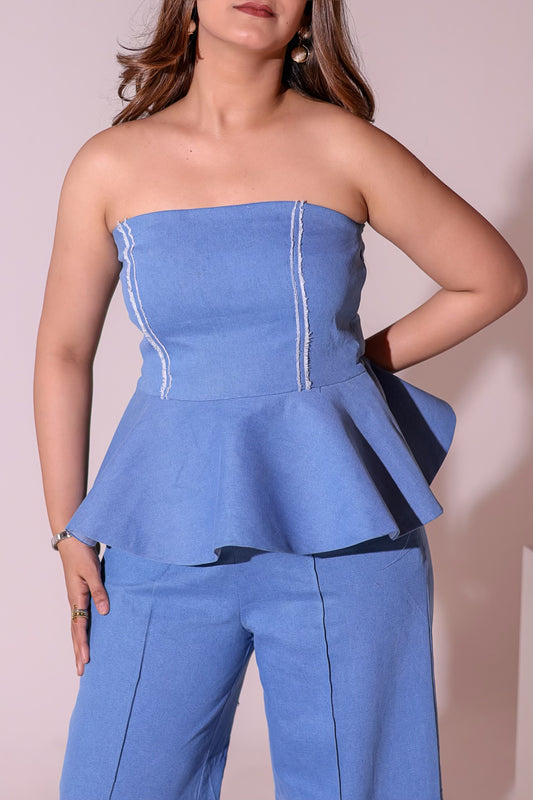 Leher Peplum Denim Top