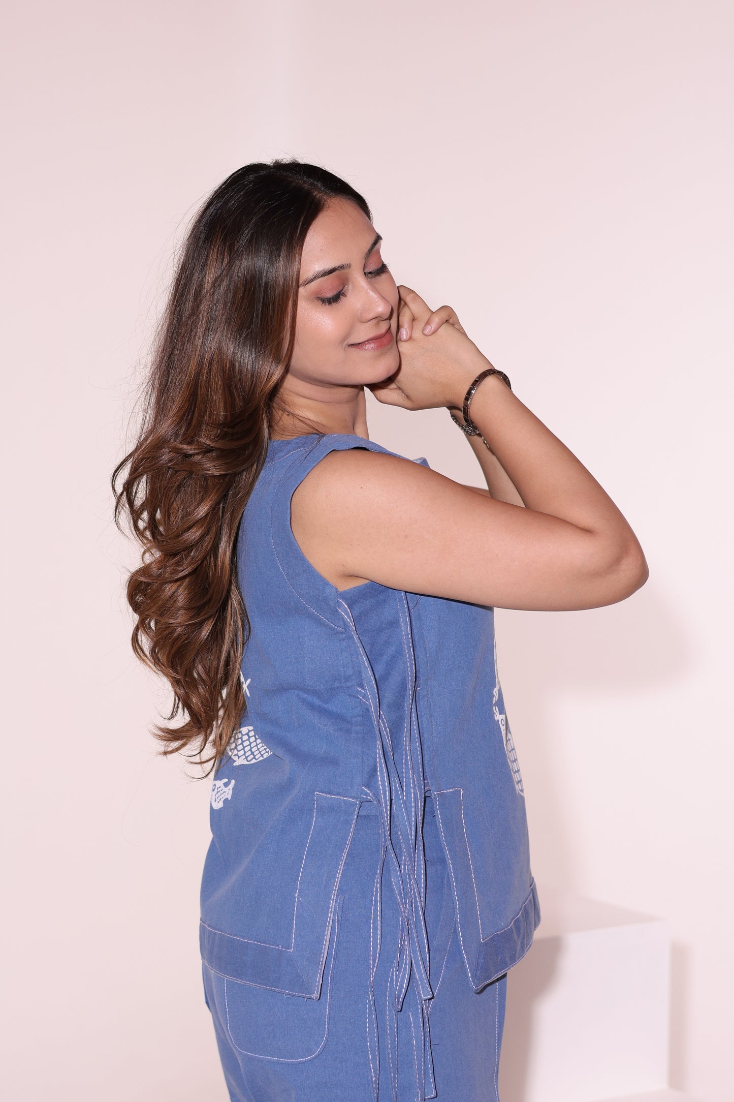 Matsya Block Print Denim Set