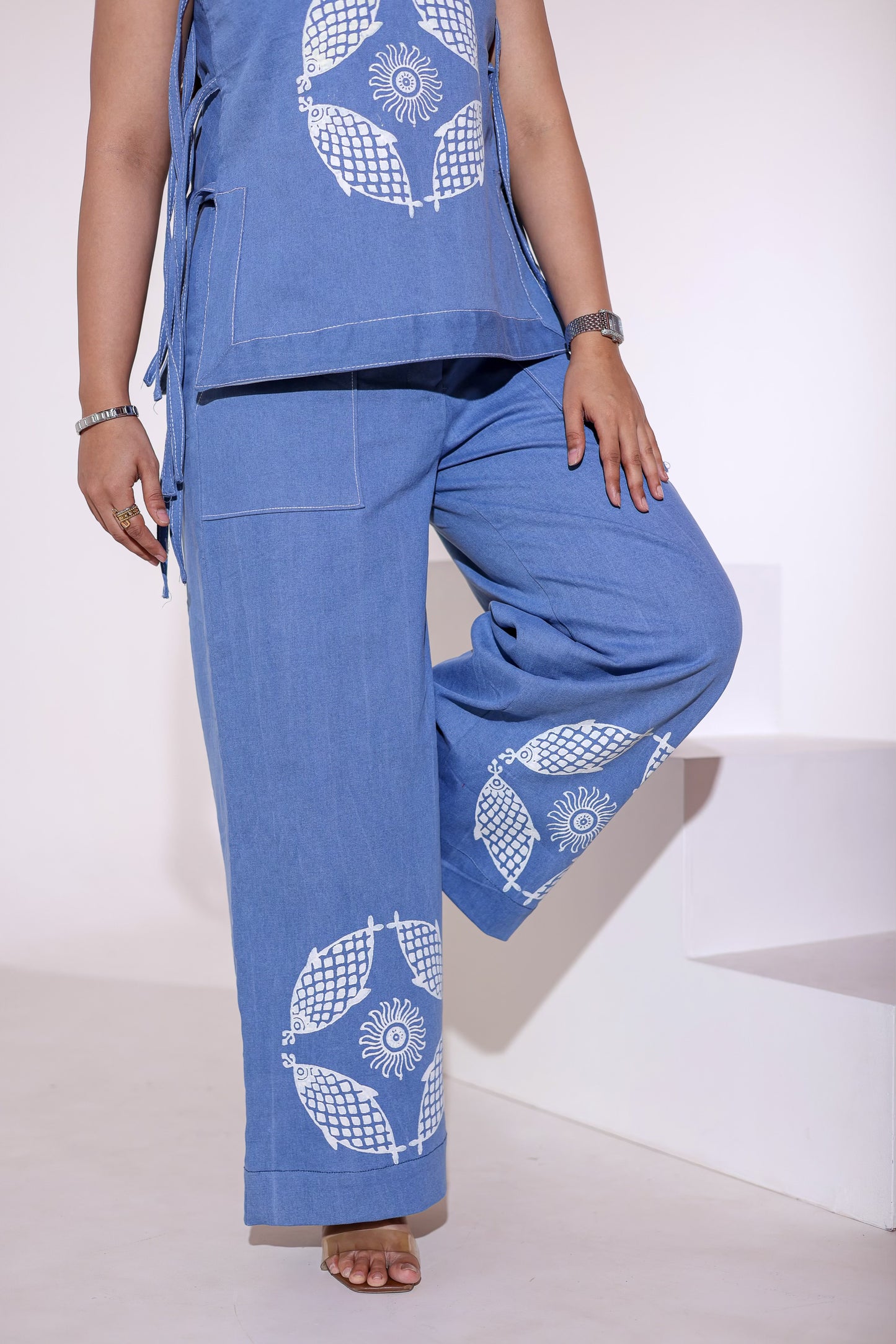 Matsya Block Print Denim Set