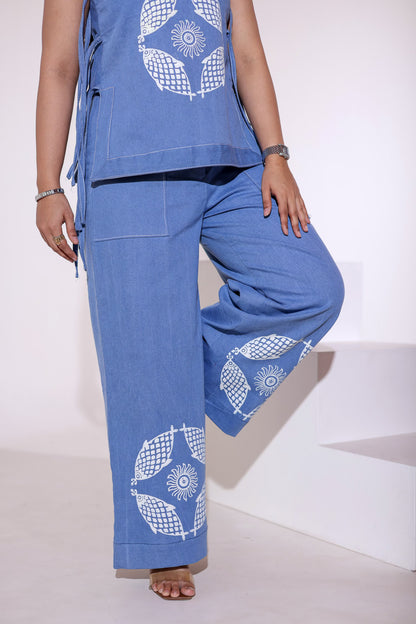 Matsya Block Print Denim Set