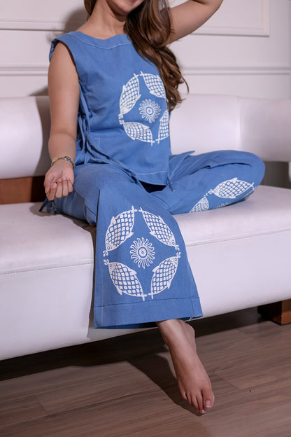 Matsya Block Print Denim Set