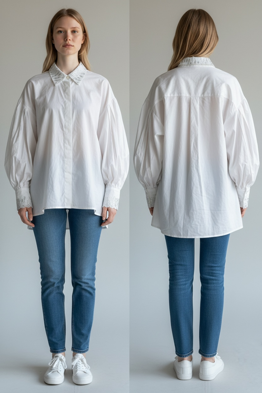 Ivory Lace Collar Shirt S-M-L